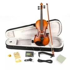 4/4 Size Acoustic Wood EQ Violin Brown W/Case Bow Shoulder Rest Electronic Tuner