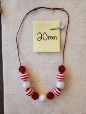 Bubblegum Bead Necklace - Adjustable, kids, Red, White, Rose Beads, Stripes