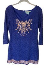Flying Tomato Embroidered Lace Dress Tunic Size Large Navy Retro Y2K 90’s