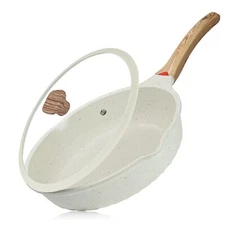 Nonstick Deep Frying Pan Saute Pan with Lid 11 Inch 5Qt German Ceramic Coating