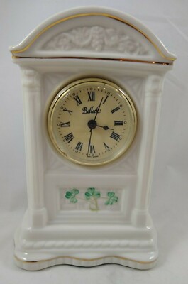 Belleek Ireland White With Shamrocks Mantle Clock
