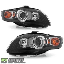 2006-2008 Audi A4 S4 HID w/o Curve Lighting Headlights Headlamps Blk Left+Right