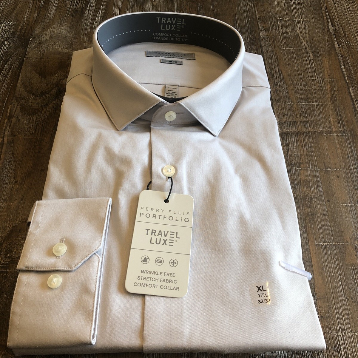 Perry Ellis Travel Luxe Slim Fit Dress Shirt Size XL in Grey 33/33