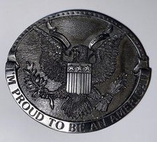 VINTAGE 1981 "I'M PROUD TO BE AN AMERICAN" EAGLE USA BELT BUCKLE Bergamot H-132