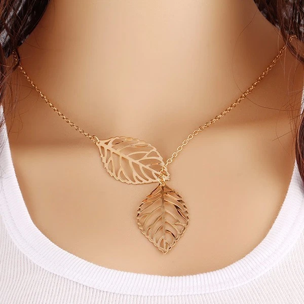 Gold Plated Leaf Design Pendant Necklace Chain for Women Girls