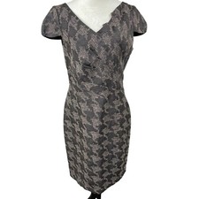 David Meister Houndstooth Dress Sheath Cap Sleeve Career Party Size 10