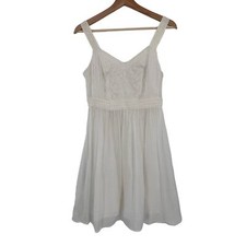 Loft Dress 0P White Draped Sleeveless Airy Fit Flare Lace Embroidery Pleated