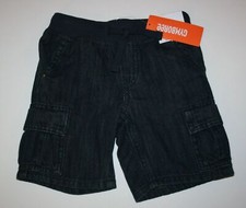New Gymboree Boys 18-24m Dark Blue Jeans Denim Cargo Shorts Ribbed Waist Pull On
