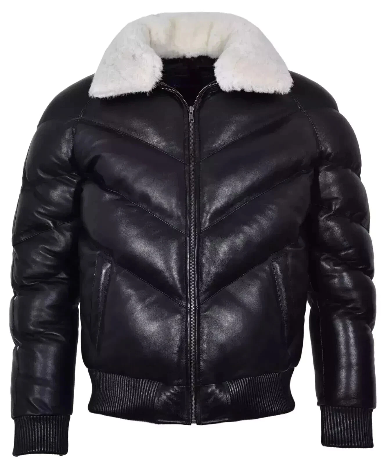 Men's Puffer Bomber Real Lambskin Fur Collar Winter Quilted Black Leather Jacket
Opens in a new wind
