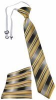Tigertie Kinderkrawatte + Einstecktuch In Gold Gelb Silber Anthrazit Gestreift