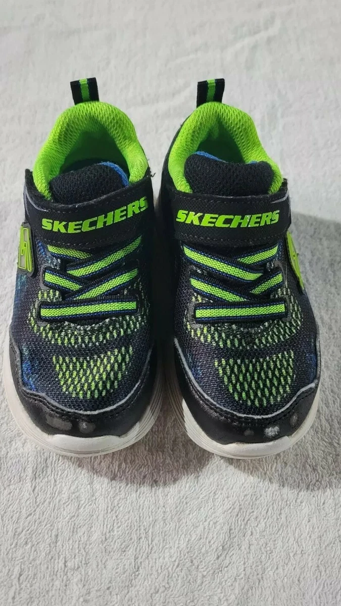 Size 7Y Skechers Blue Black White Green Light Ups
