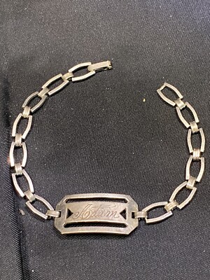 ANTIQUE 1/20th 12K WHITE GOLD FILLED SWEETHEART ID BRACELET ADAM 6.5 