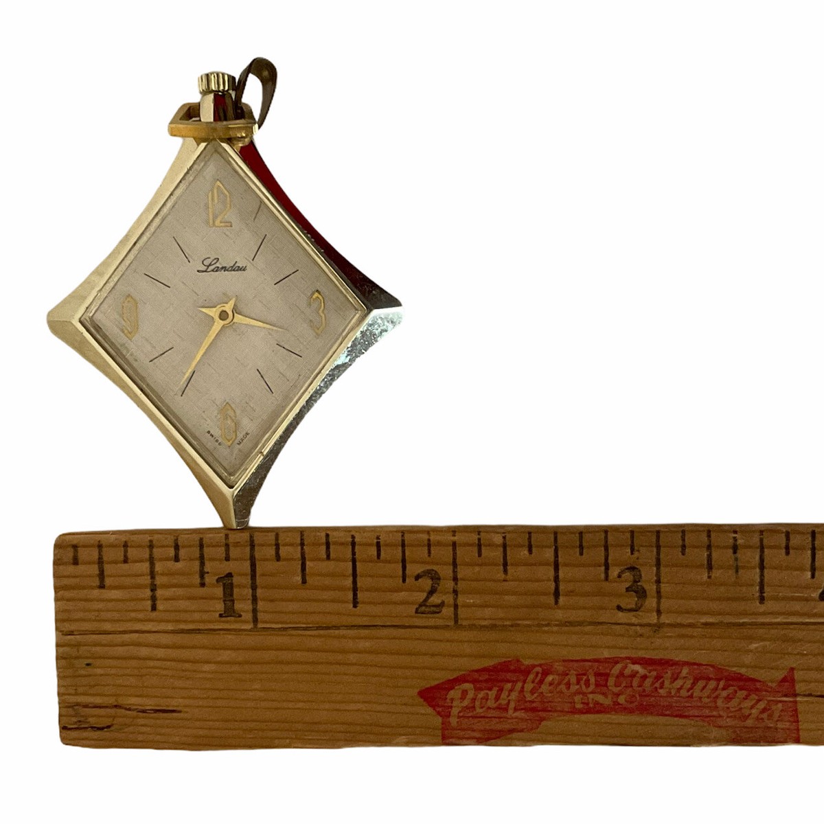 Landau Gold Tone , VINTAGE Women\'s Watch Pendant Vintage Landau Pendant Watch Wind Up Diamond Shaped Goldtone  main image 2