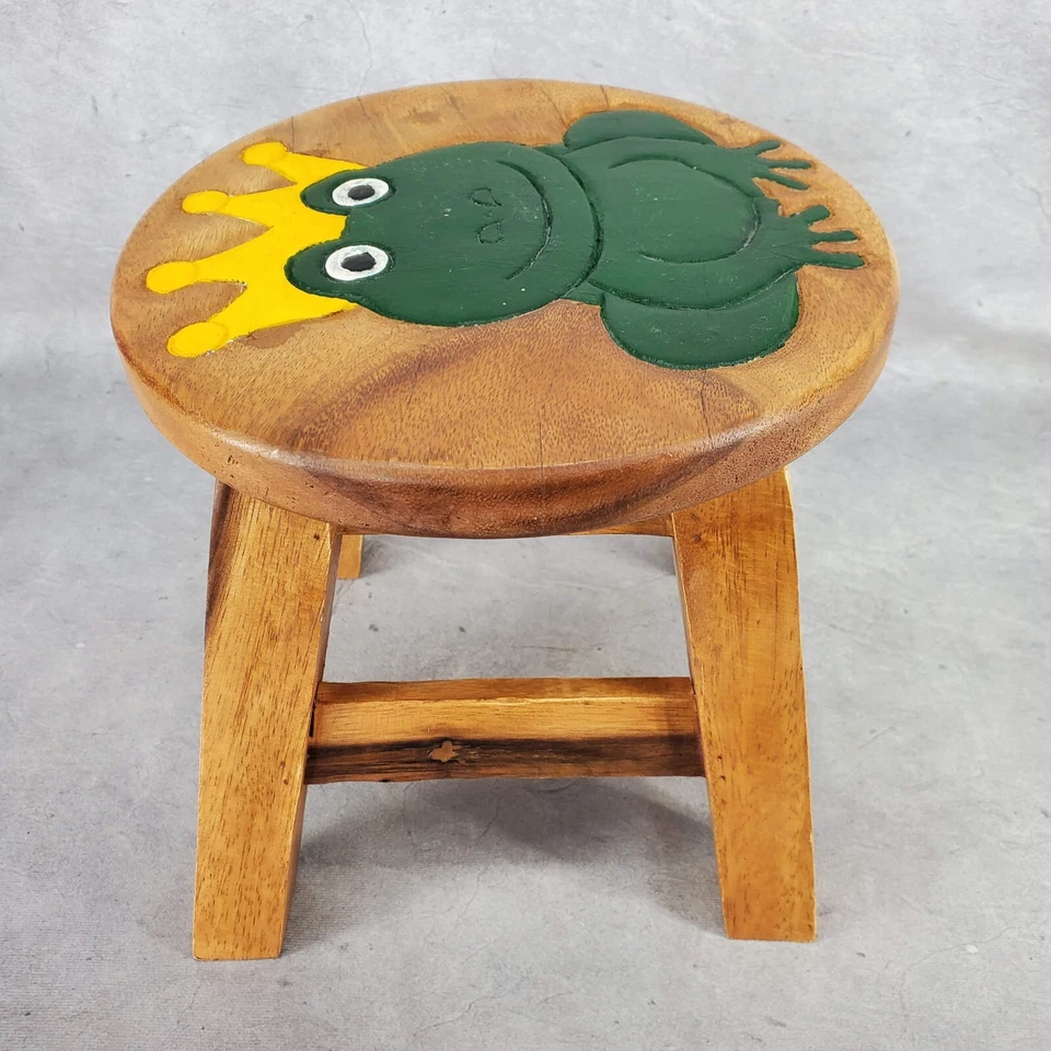 King Frog Hand Carved Short Stool Acacia Hardwood Decorative Kids Stool - Image 4 of 4