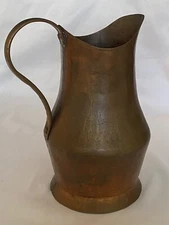 Antique Handmade Copper Pitcher Jug Wine WaterCan Handel Heavy Patina Tall