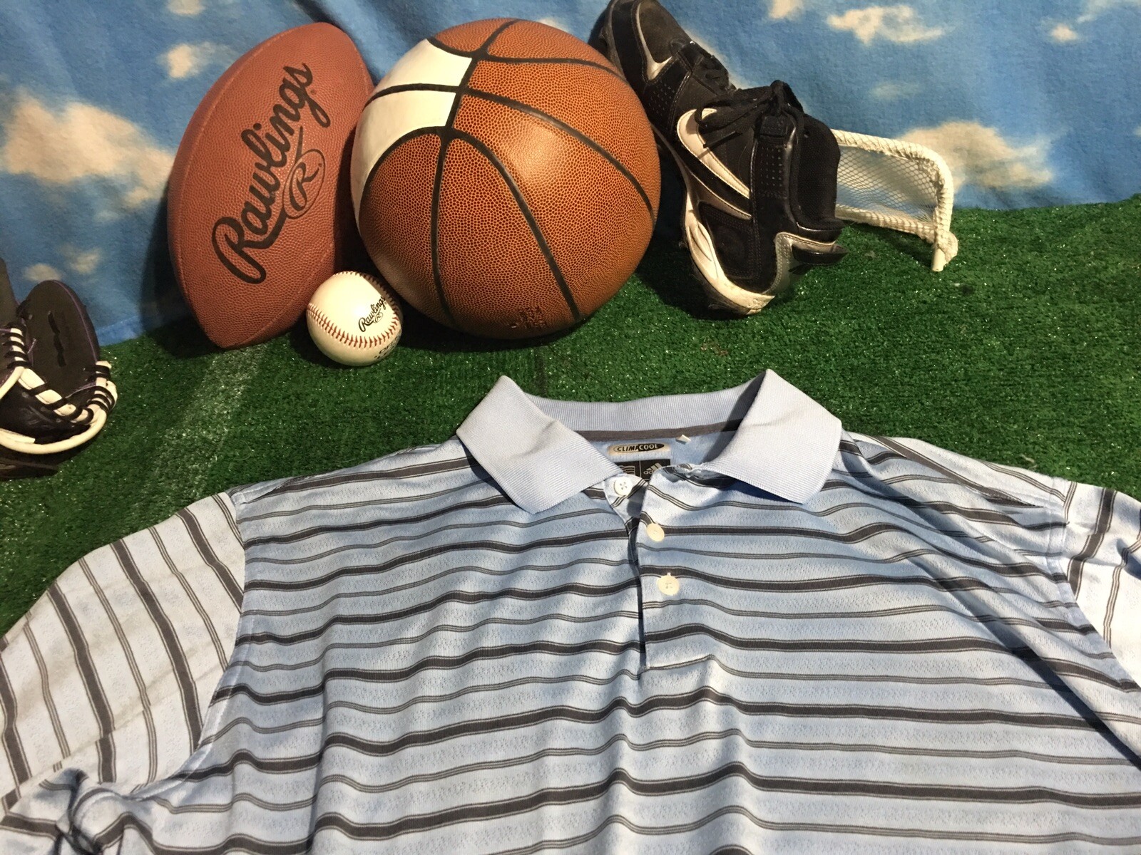 Adidas blue striped climate cool golf shirt polo large L c8