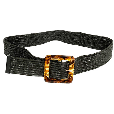 Black Belt Woven Women's Stretch Waist 95cm Long Large Brown Buckle Adjustable