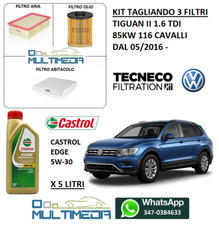 TAGLIANDO 3 FILTRI E OLIO CASTROL 5W30 VOLKSWAGEN TIGUAN II 1.6 TDI 85KW 116 CV