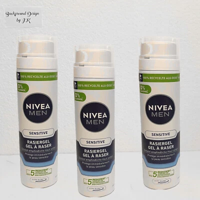 3x 200ml Nivea Men Rasiergel Sensitive 0% Alkohol Kein Brennen Rasur ultra glide