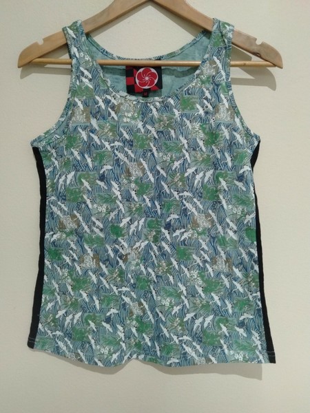 Blue Bird Printed Sleeveless Cotton Women's Tank Top Size M