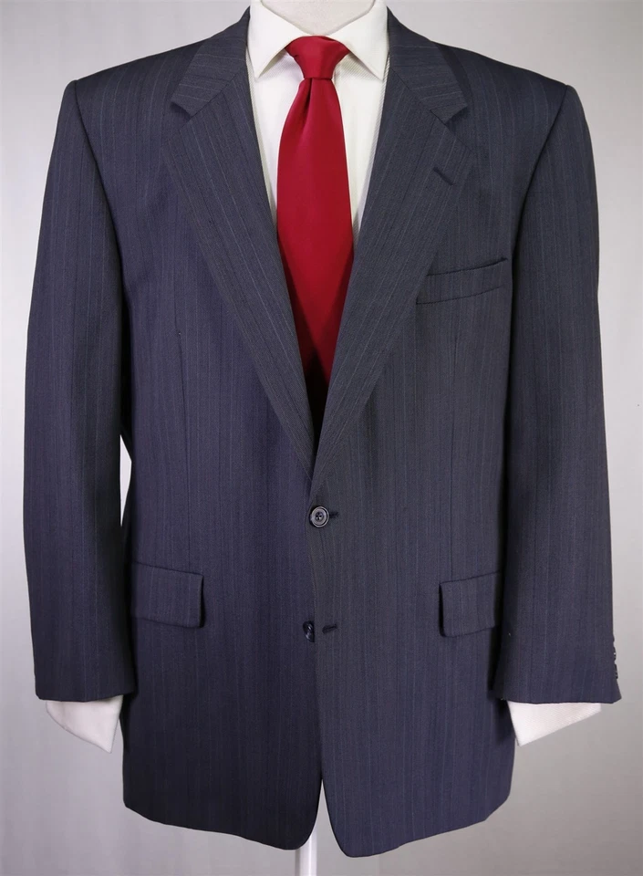 Terno de lã Hickey Freeman vintage azul listrado espinha de peixe 2-Btn 48S - Imagem 2 de 4