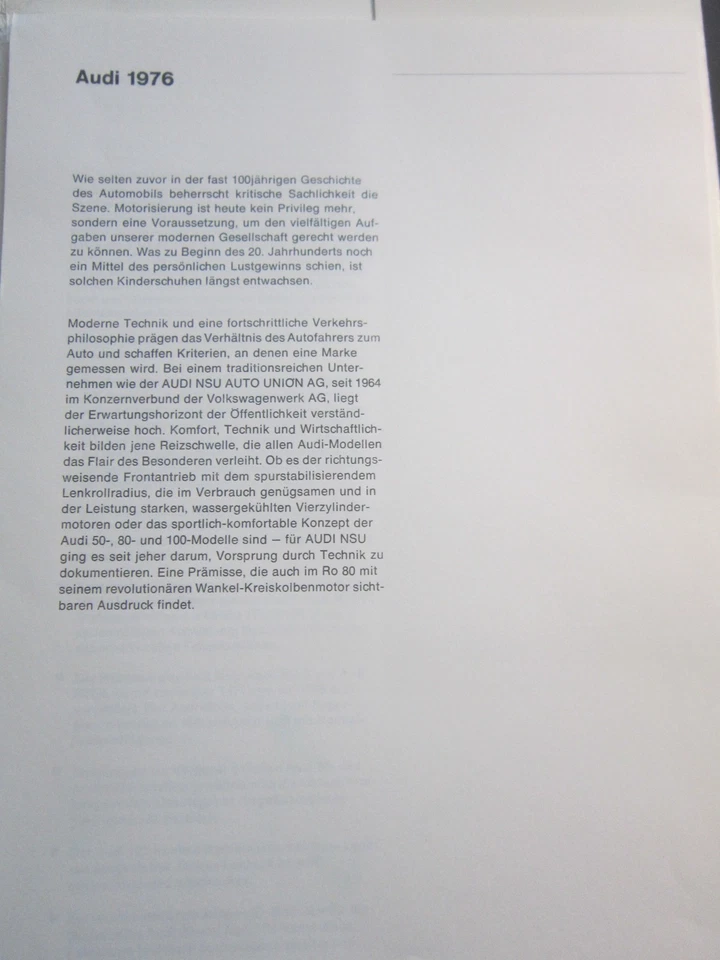 Audi Presse Mappe, 1975/76, deutsche Sprache, mit Preisen und technischen Daten - Bild 4 von 4