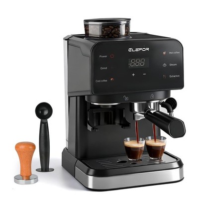 20 Bar Espresso Machine & Grinder - Black Coffee Maker