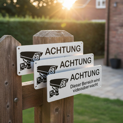 4x Schild Videoüberwachung selbstklebend   Achtung Kamera 8,5 x 3 cm