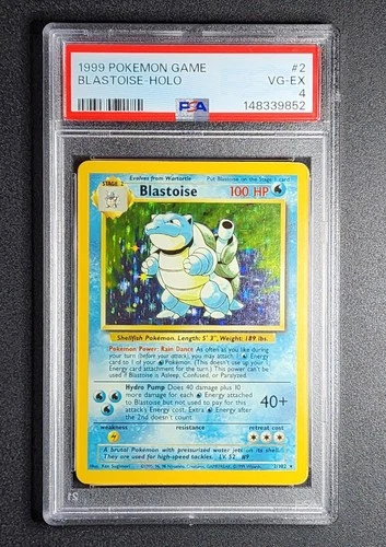 1999 Pokémon Game Blastoise Holo Card PSA 4 VG-EX 2/102 Wizards of the Coast