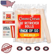 10" Dog Rawhide Rolls 50pk - Large Beef Dental Chews - All-Natural USA Beefhide