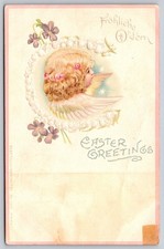 1908 Embossed Easter Greetings Postcard Angel Cherub Erika Verlag C397