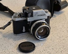 Nikon F Photomic 1st GEN Silver 35mm SLR Film Camera w/ Nikkor-S Lens  Case