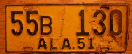 SINGLE ALABAMA LICENSE PLATE - 1951 - 55B 130