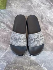 Gucci Logo Men's Slip-On Black Gray Geometric Slide Sandals Summer Casual