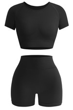 Womens Workout Sets 2 Piece - Seamless Acid Wash Yoga Outfits Shorts and Crop...