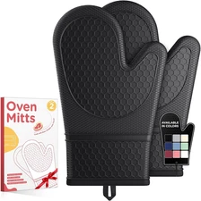 Silicone Oven Mitts, Set of 2, Heat Resistant, Oven Gloves with Soft Lining, Non