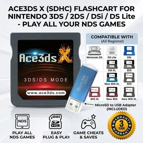 ACE3DS X SDHC For 3DS /2DS/DSi/DS Lite/DS to play NDS games Revolution Cartridge