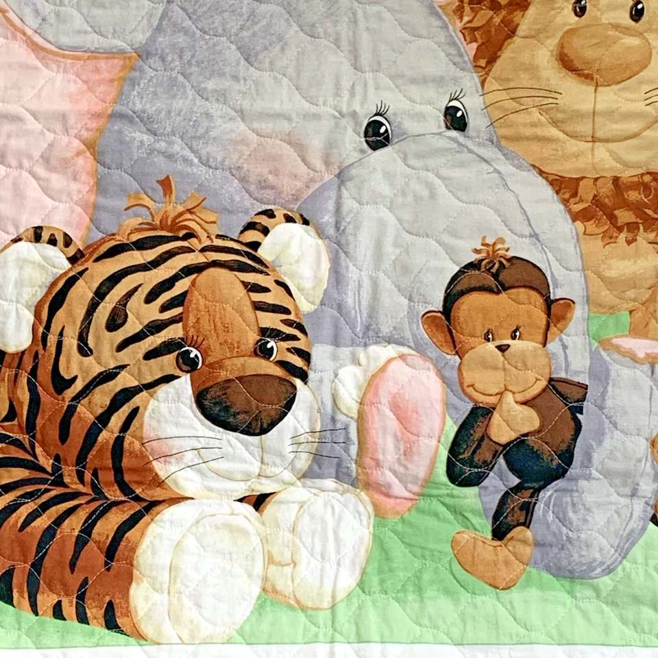 Colcha de animales de la selva alfombra de juego manta de cuna 33"x44" adorno amarillo decoración de guardería Foto 3 de 4