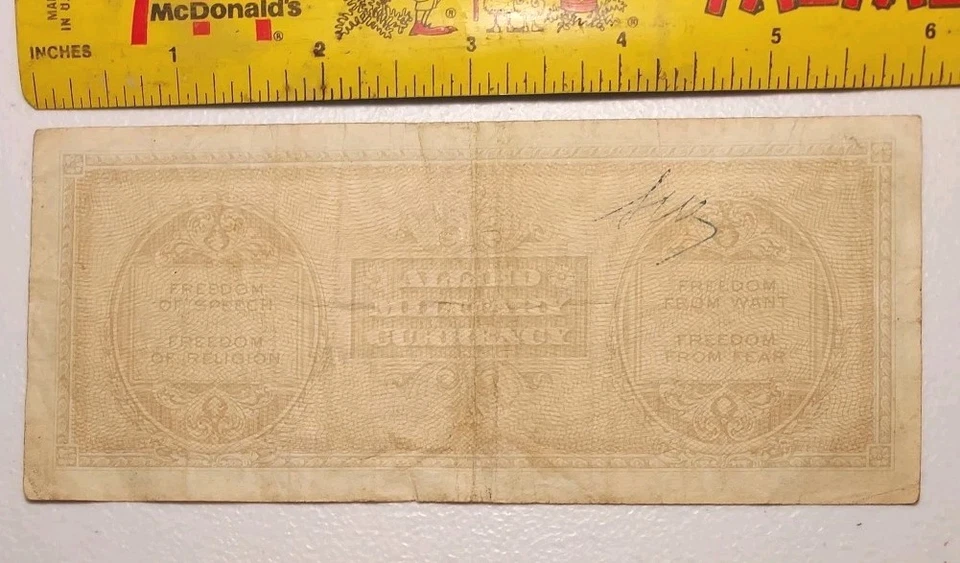 Billete de moneda militar aliado Italia 1943-A *Raro CV ALTO* Foto 2 de 2