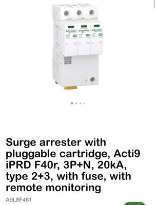 Überspannungsableiter mit Steckkartusche, Acti9 iPRD F40r, 3P+N, 20kA