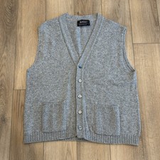 Vintage 80s Jantzen Sweater Knit Vest Men  s Large Gray Button Up Front Pockets