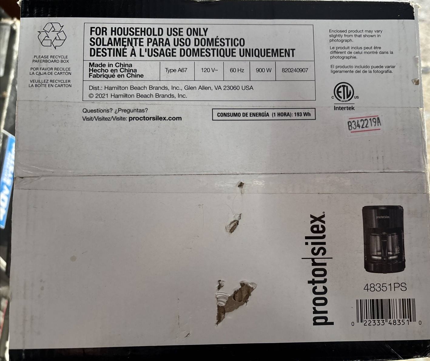 Proctor Silex 10 Cup Coffee Maker NIB - 48351PS Black