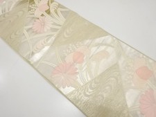 7461074: JAPANESE KIMONO / ANTIQUE FUKURO OBI FOR SUMMER / SILK / WOVEN KIKU