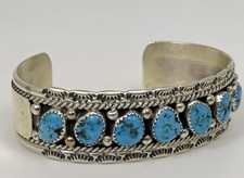 ?HS? Signed 925 Sterling Silver Turquoise Cuff Bracelet, 32g