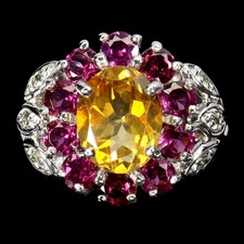 925 Sterling Silver Ring Oval Citrine 10x8mm Peridot Rhodolite Gemstone Size 7