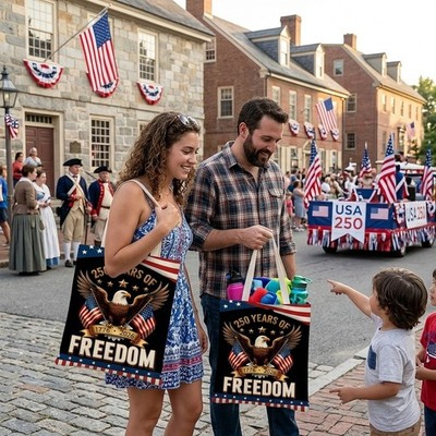 5 Styles Optional Patriotic Canvas Tote Bag American Freedom & USA Prints