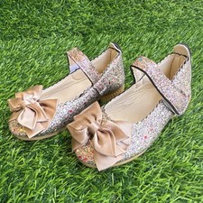Girls' toddlers Gold Glitter Bow Hook Loop Mary Jane Flats US 26 Casual Shoes