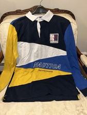 Nautica Blue Water Challenge Colorblock Long Sleeve Polo Shirt Men's Size L RARE