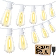 50FT(2x25FT) Outdoor String Lights, Patio Lights with 20+2 LED Dimmable Water...