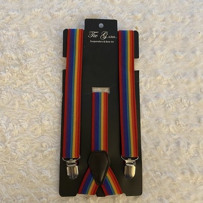 Rainbow Elastic Suspenders New In Package No Bow Tie Adjustable